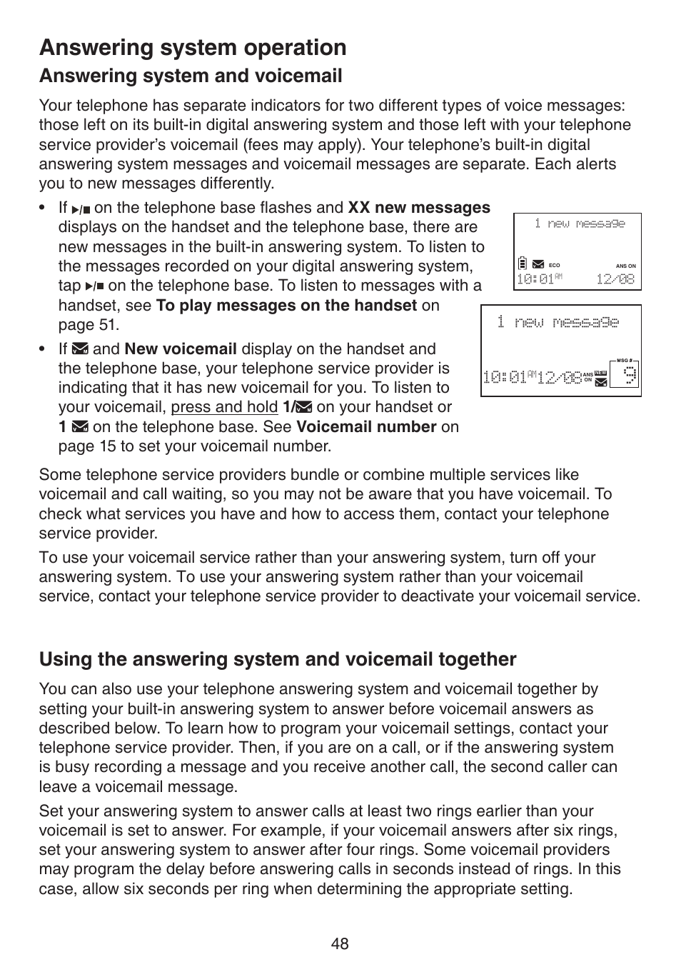 Answering system operation, Voicemail together, Answering system and voicemail | Using the answering system and voicemail together | VTech LS6195_-13-15-16-17 Manual User Manual | Page 52 / 83