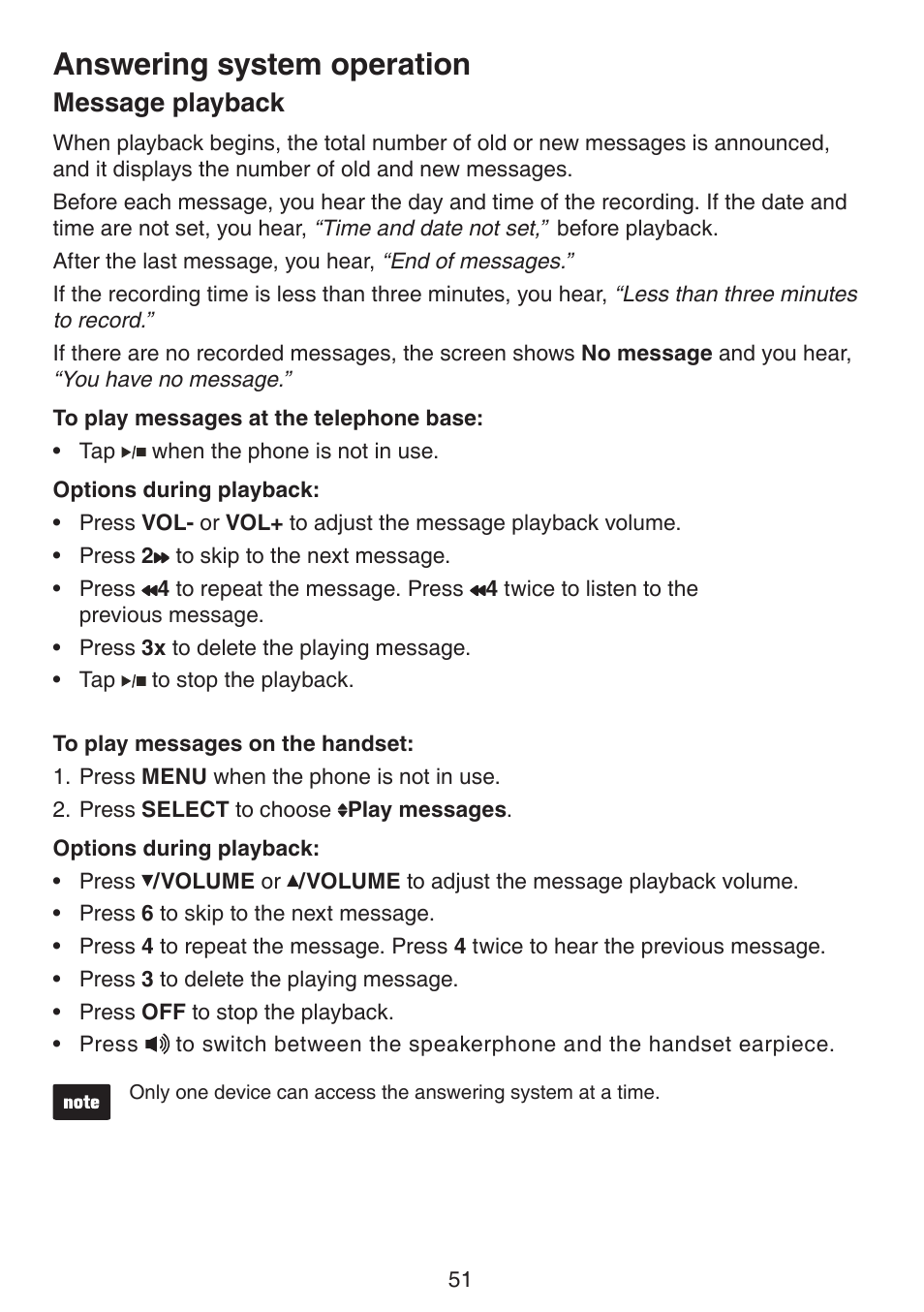 Message playback, Answering system operation | VTech LS6195_-13-15-16-17 Manual User Manual | Page 55 / 83