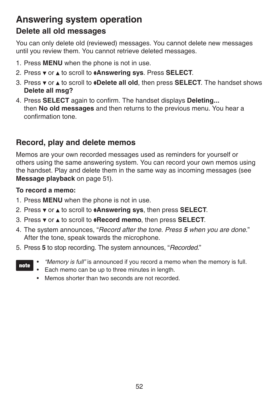 Answering system operation, Delete all old messages | VTech LS6195_-13-15-16-17 Manual User Manual | Page 56 / 83