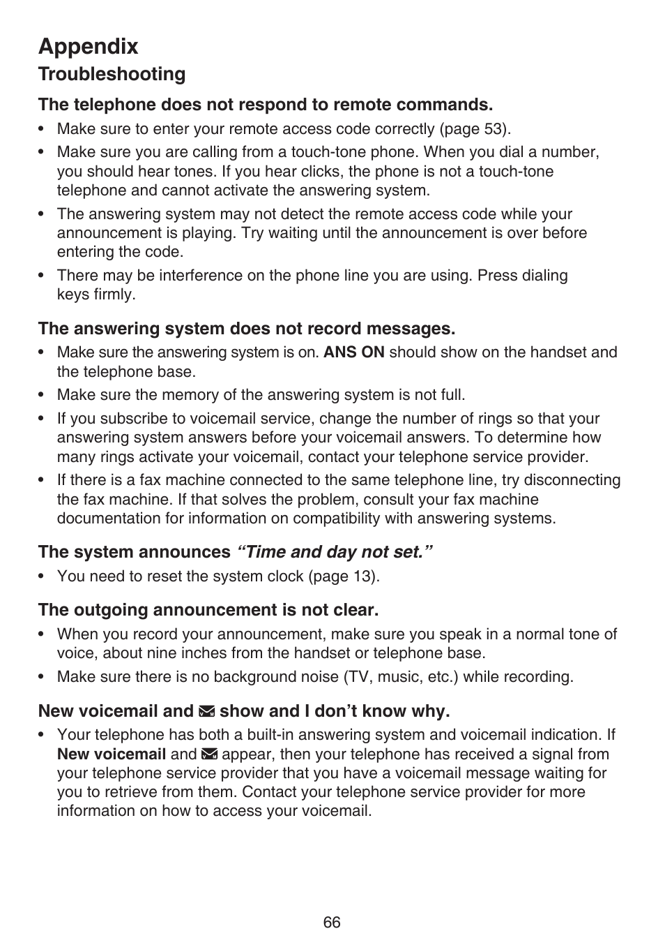 Appendix, Troubleshooting | VTech LS6195_-13-15-16-17 Manual User Manual | Page 70 / 83