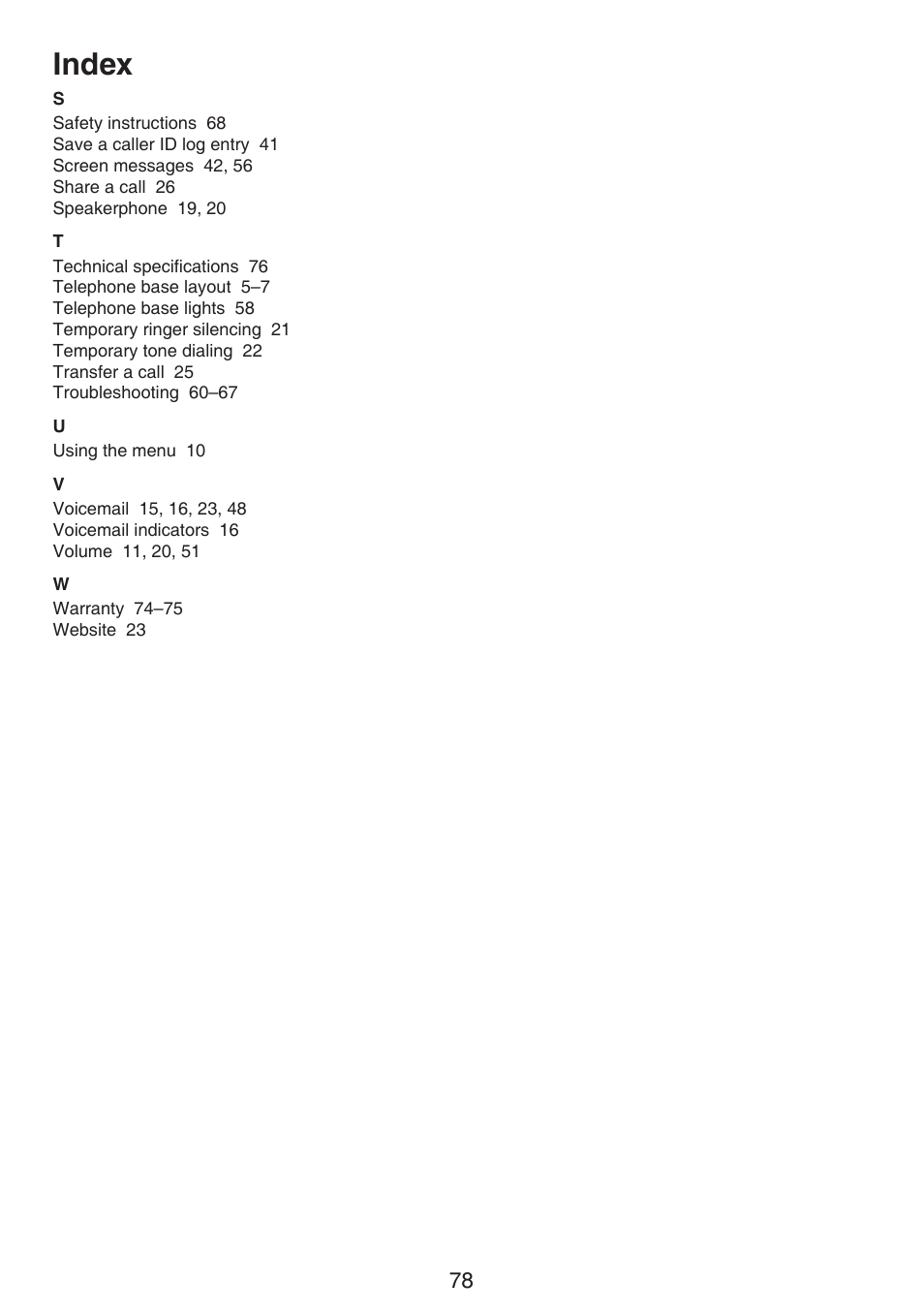 Index | VTech LS6195_-13-15-16-17 Manual User Manual | Page 82 / 83