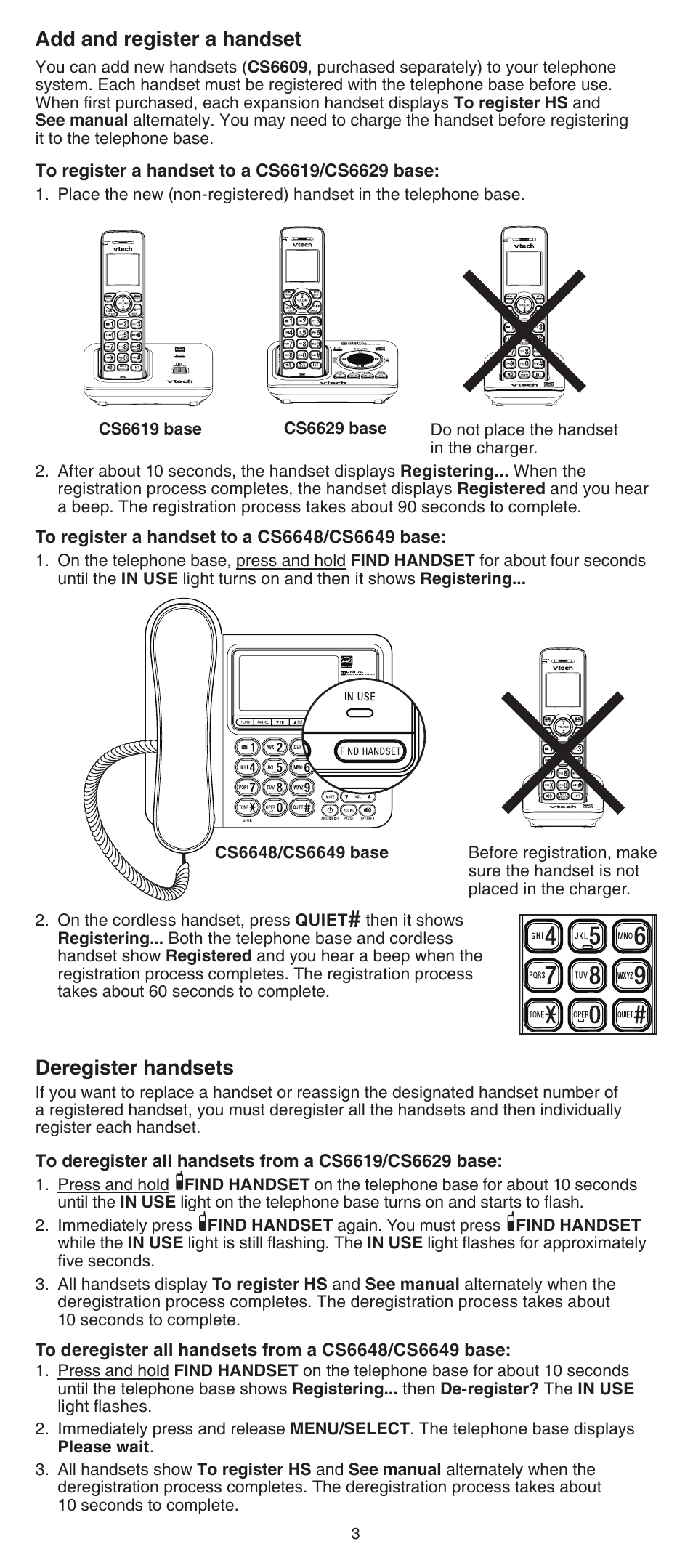 Add and register a handset, Deregister handsets | VTech CS6609 Manual User Manual | Page 3 / 8