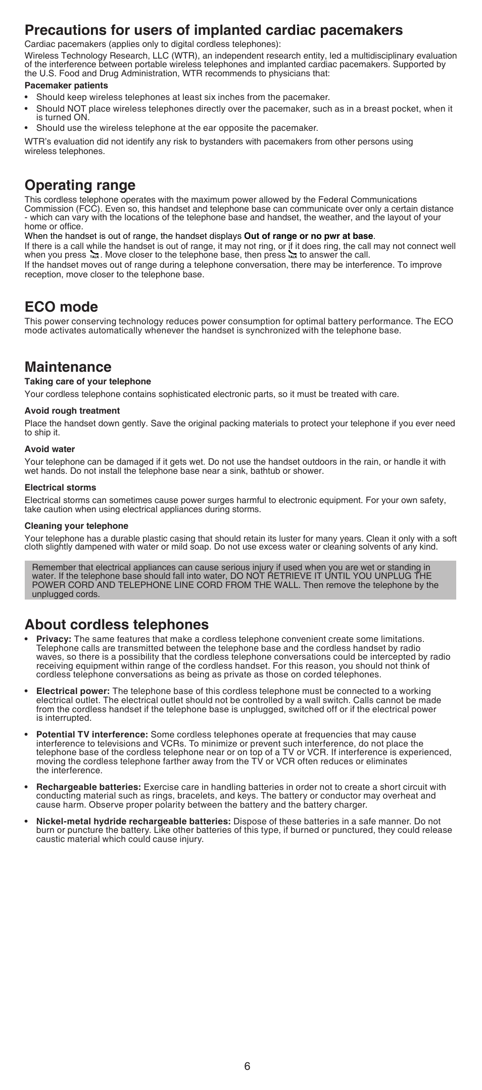 Operating range, Eco mode, Maintenance | About cordless telephones | VTech CS6609 Manual User Manual | Page 6 / 8