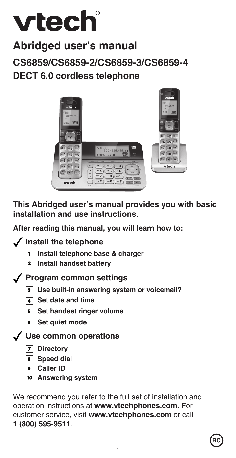 VTech CS6859_-2-3-4 Abridged manual User Manual | 12 pages