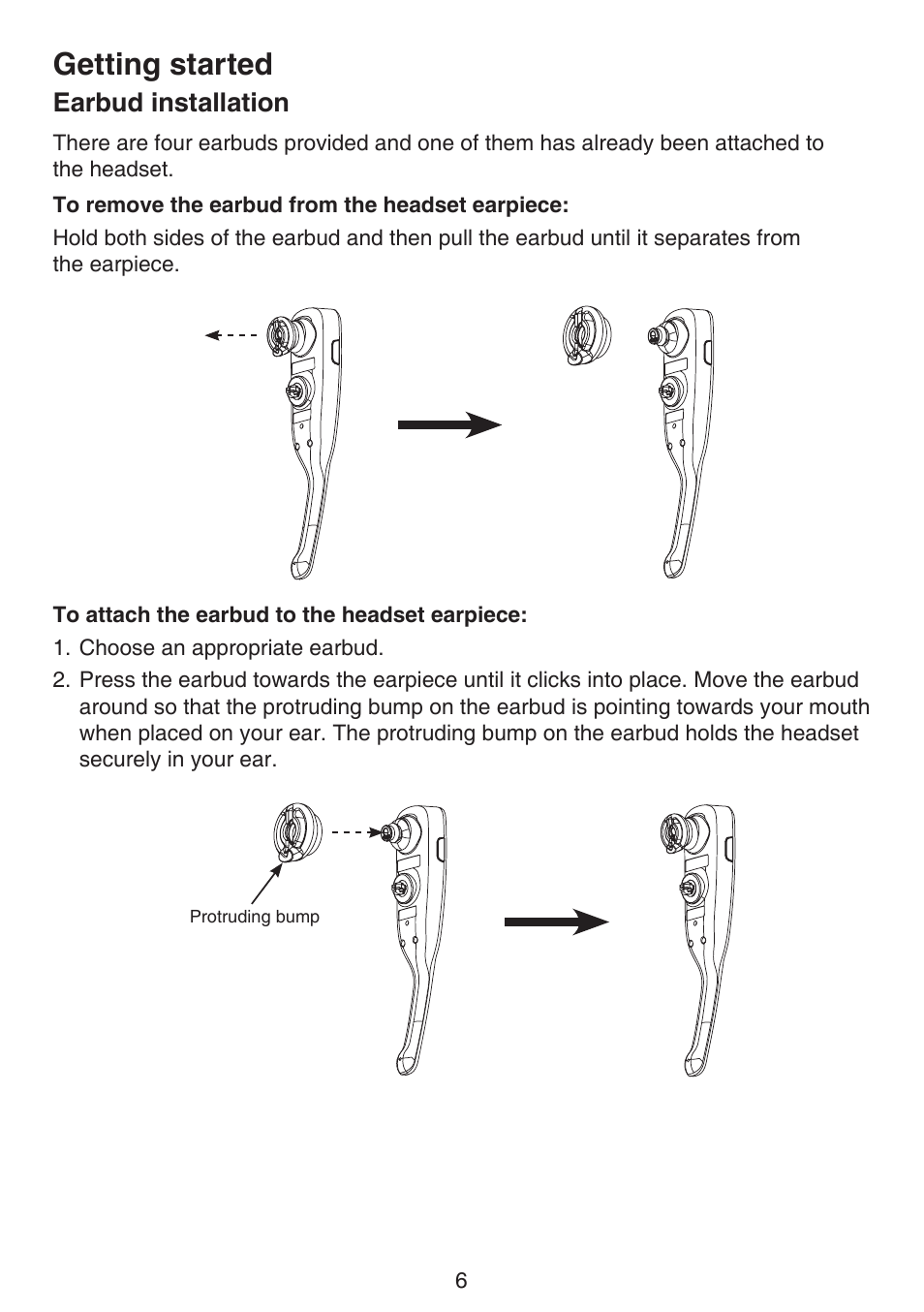 Earbud installation, Getting started | VTech DS6670-6C Manual User Manual | Page 10 / 110