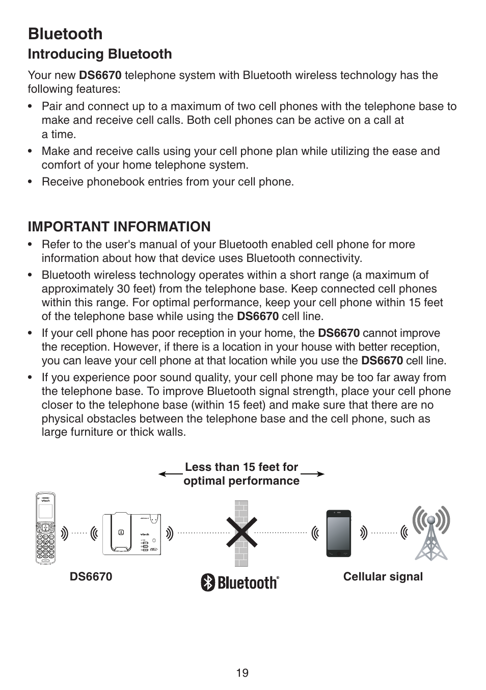 Bluetooth, Introducing bluetooth, Important information | VTech DS6670-6C Manual User Manual | Page 23 / 110
