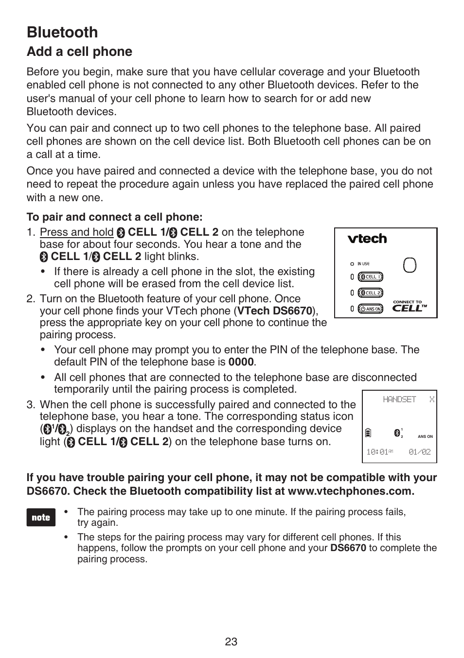 Add a cell phone, Bluetooth | VTech DS6670-6C Manual User Manual | Page 27 / 110