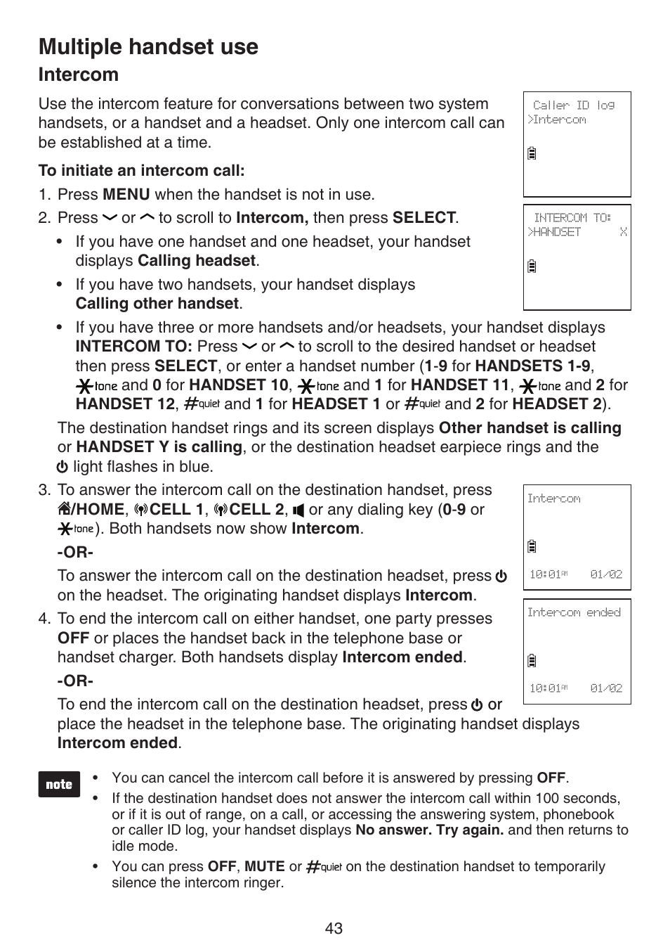 Intercom, Multiple handset use | VTech DS6670-6C Manual User Manual | Page 47 / 110