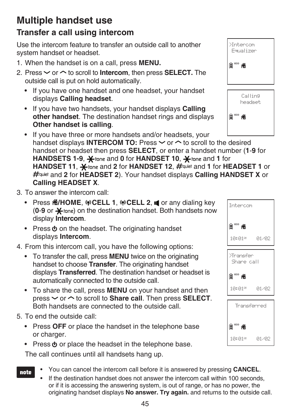 Transfer a call using intercom, Multiple handset use | VTech DS6670-6C Manual User Manual | Page 49 / 110