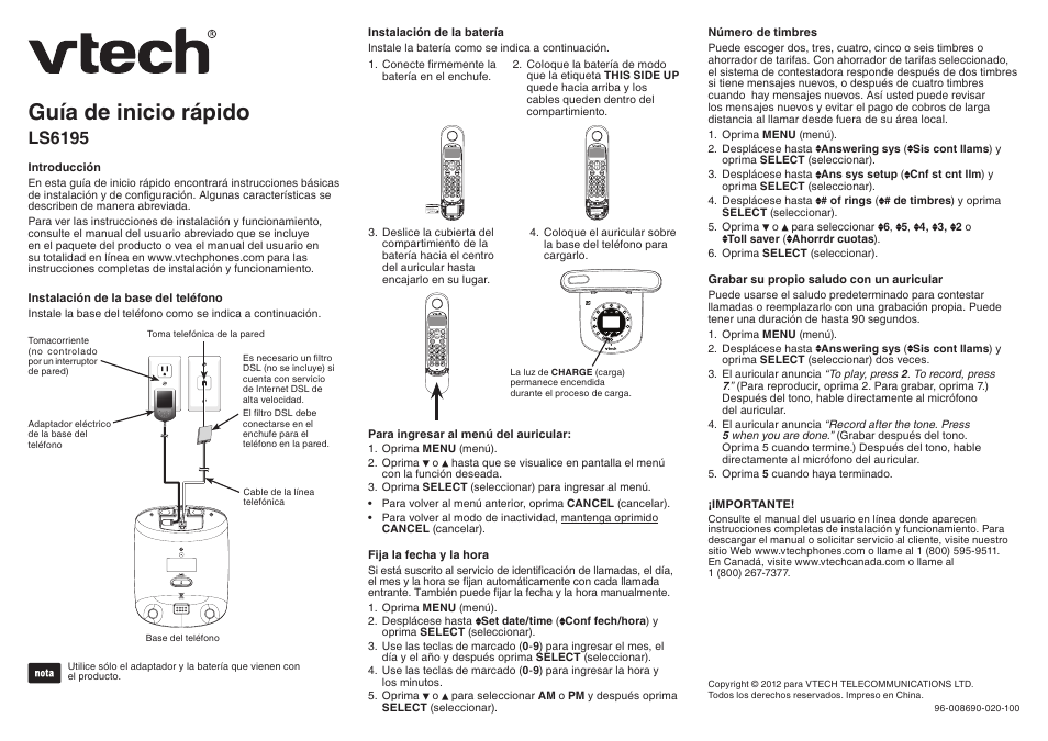 Guía de inicio rápido, Ls6195 | VTech LS6195_-13-15-16-17 Quick start User Manual | Page 2 / 2