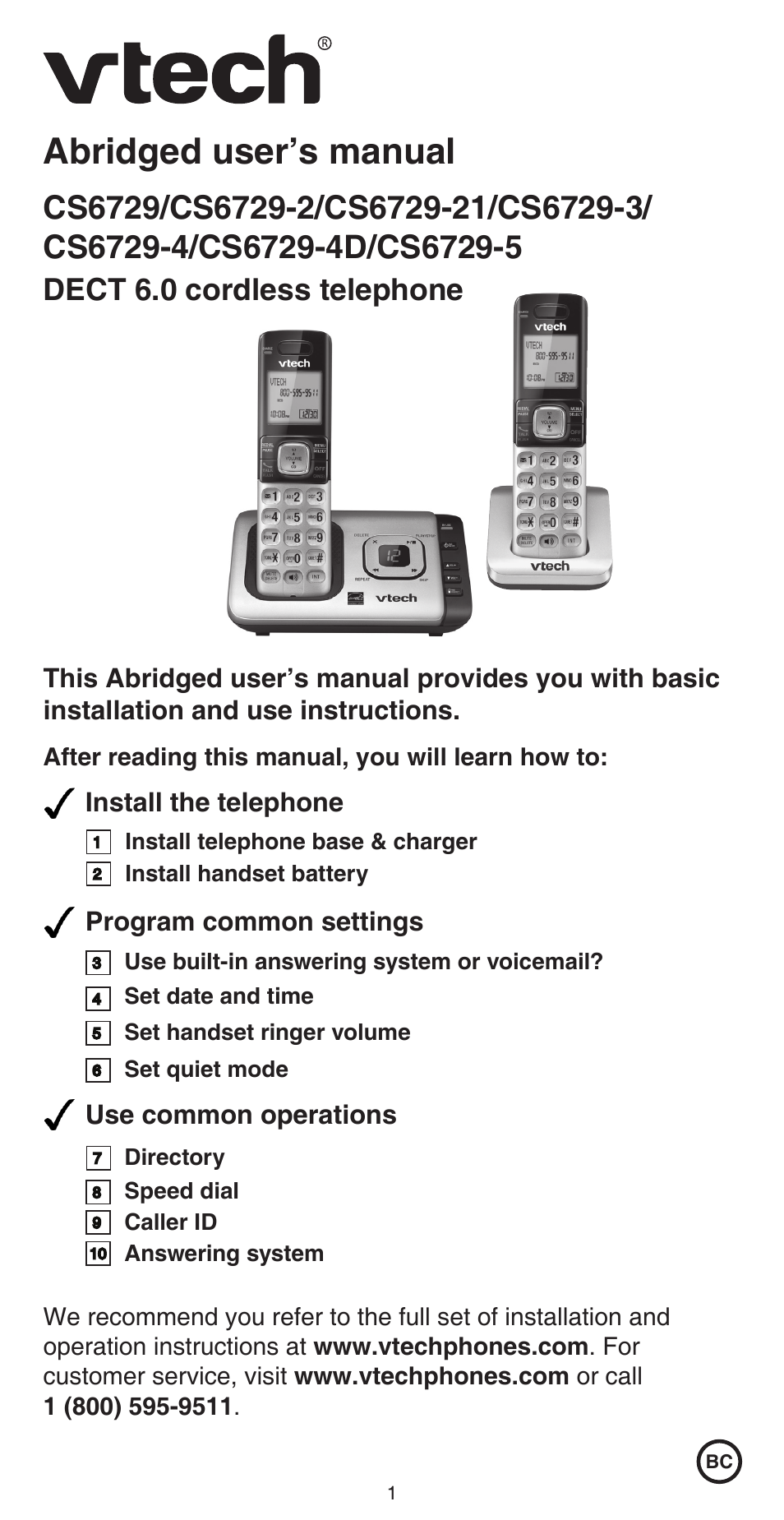 VTech CS6729-5 Abridged manual User Manual | 12 pages