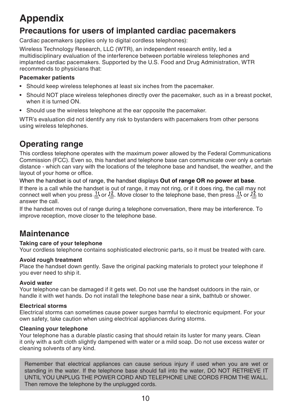 Appendix, Operating range, Maintenance | VTech DS6101 Manual User Manual | Page 13 / 20