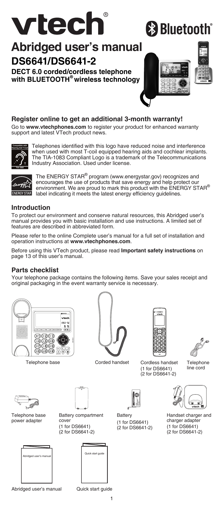 VTech DS6641_-2 Abridged manual User Manual | 16 pages