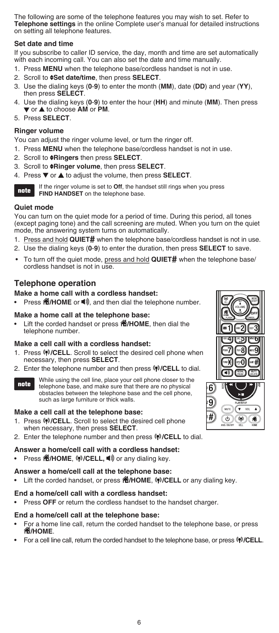 Telephone operation | VTech DS6641_-2 Abridged manual User Manual | Page 6 / 16