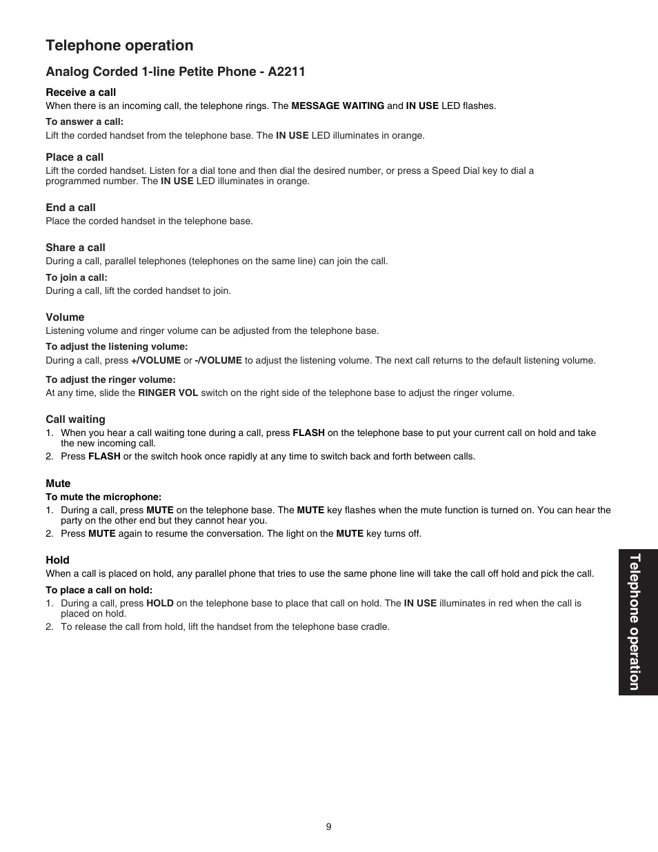 Telephone operation | VTech A2321 Manual User Manual | Page 12 / 21