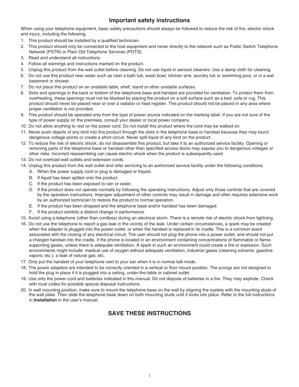 Important safety instructions, Save these instructions | VTech A2321 Manual User Manual | Page 2 / 21