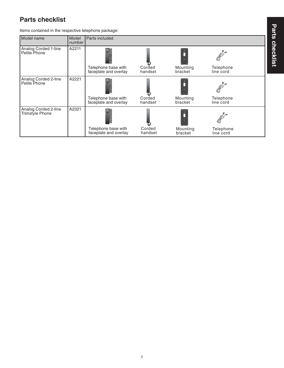 Parts checklist | VTech A2321 Manual User Manual | Page 4 / 21