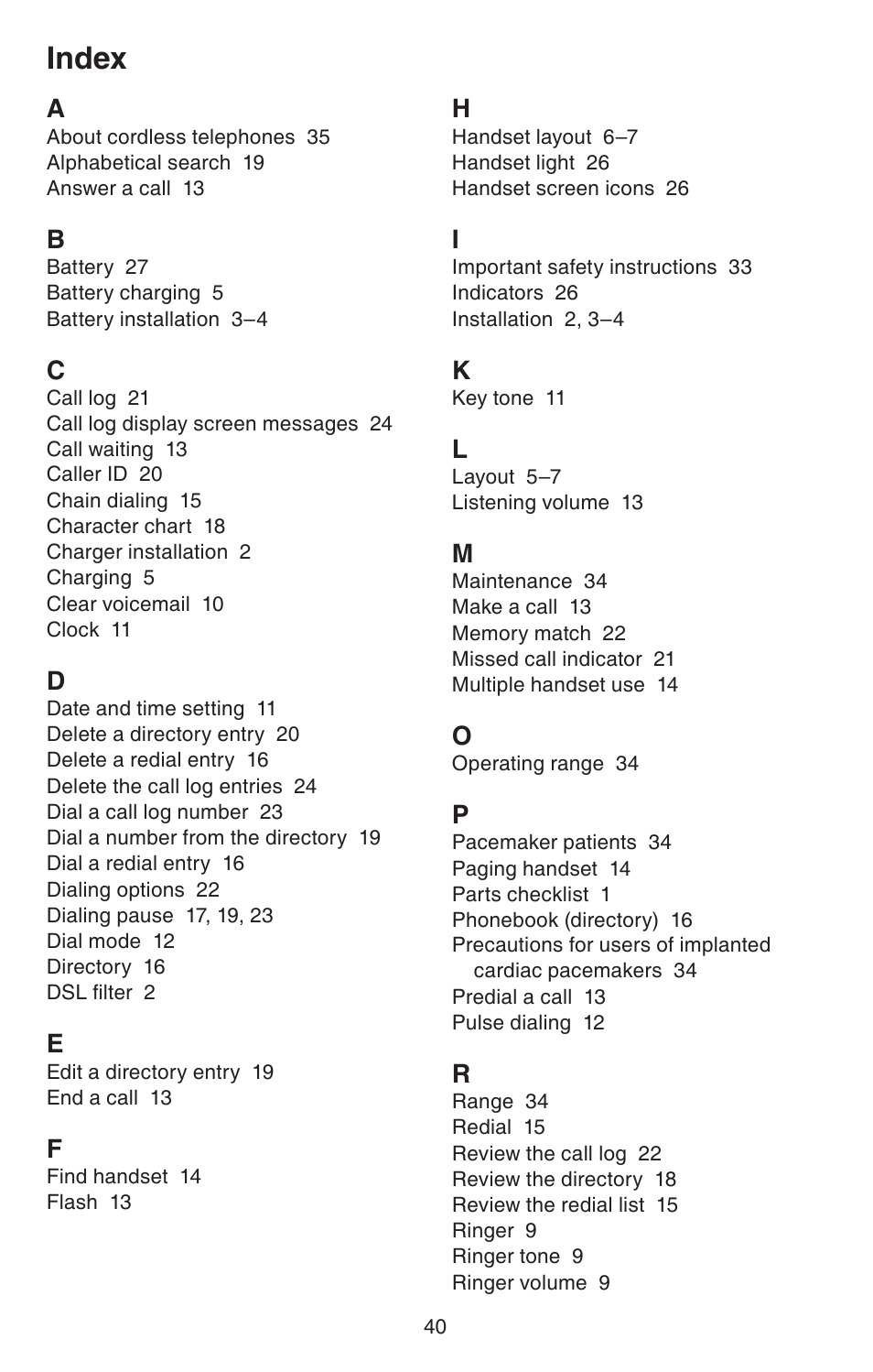 Index | VTech CS6114-2 (with LED) Manual User Manual | Page 43 / 45
