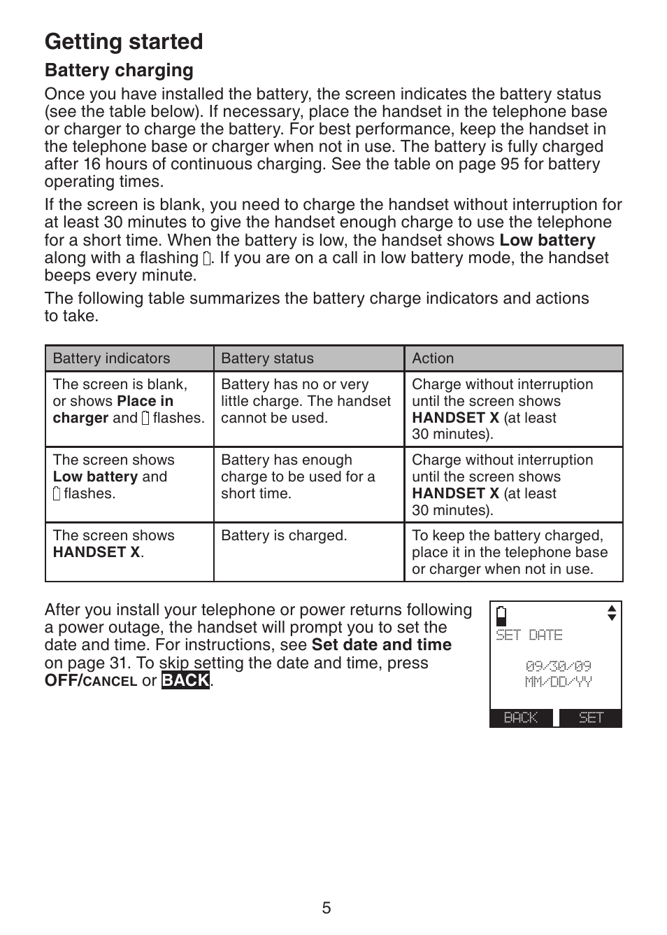 Getting started, Battery charging | VTech DS6421-26 Manual User Manual | Page 10 / 125