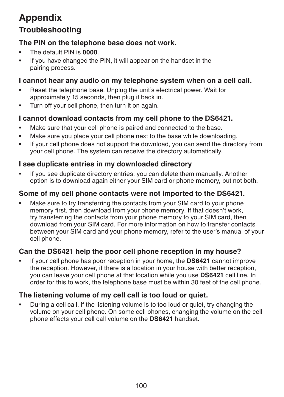 Appendix, Troubleshooting | VTech DS6421-26 Manual User Manual | Page 105 / 125