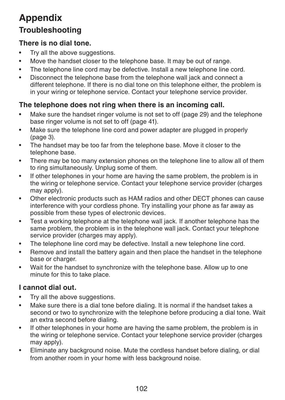 Appendix, Troubleshooting | VTech DS6421-26 Manual User Manual | Page 107 / 125