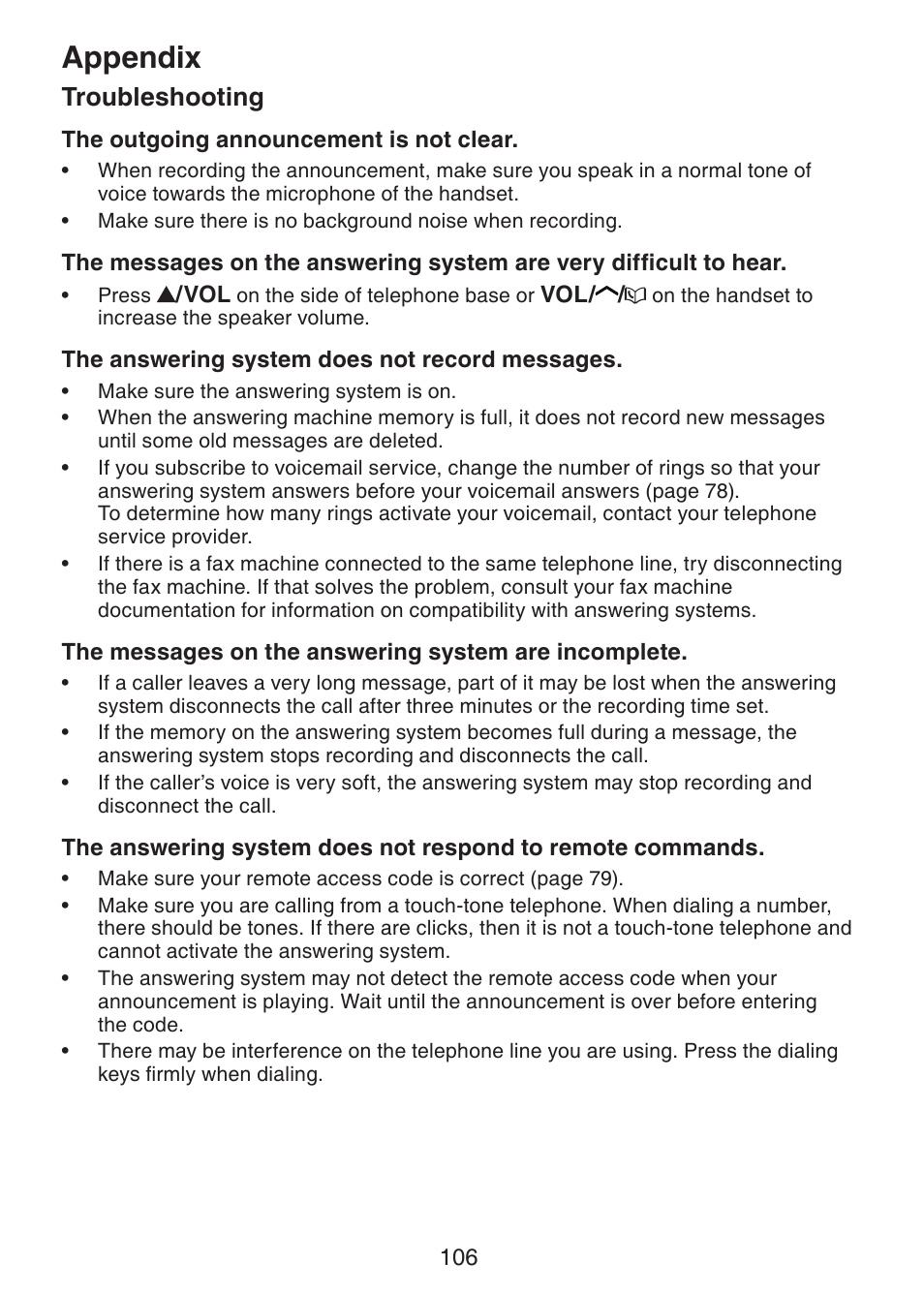 Appendix, Troubleshooting | VTech DS6421-26 Manual User Manual | Page 111 / 125