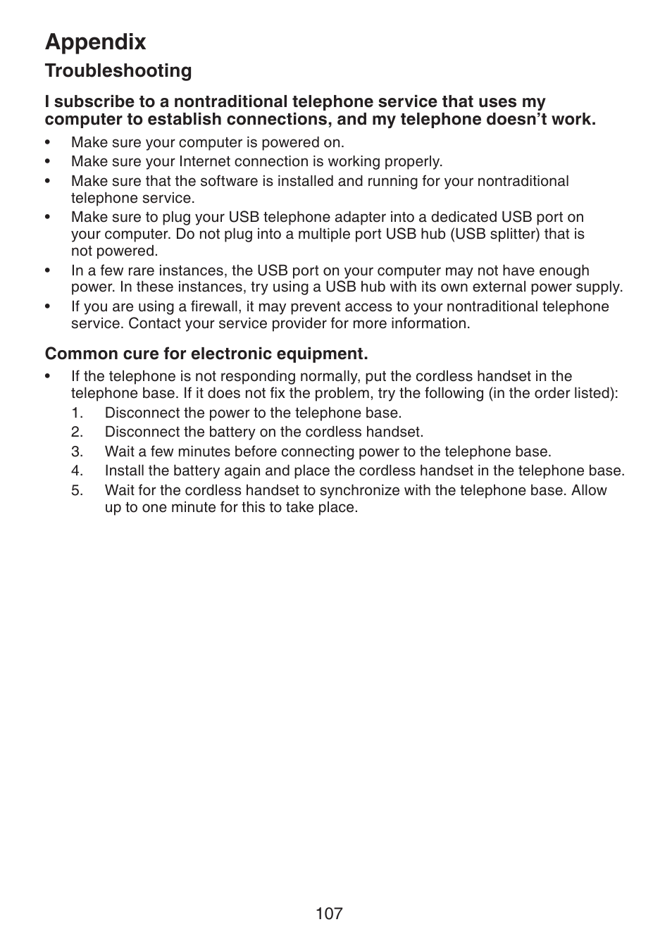 Appendix, Troubleshooting | VTech DS6421-26 Manual User Manual | Page 112 / 125