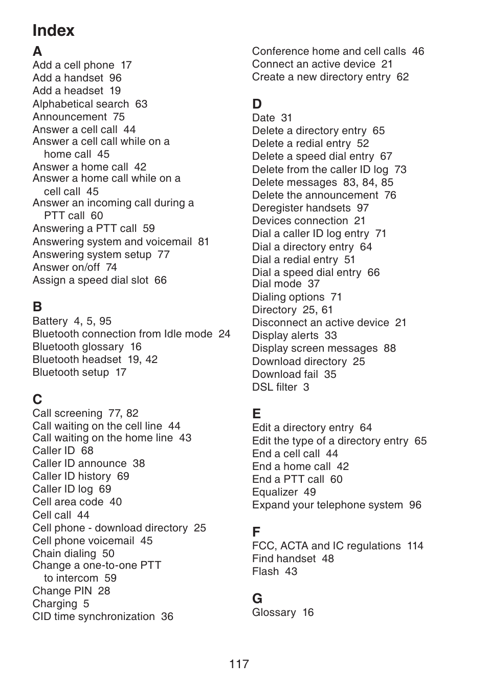 Index | VTech DS6421-26 Manual User Manual | Page 122 / 125