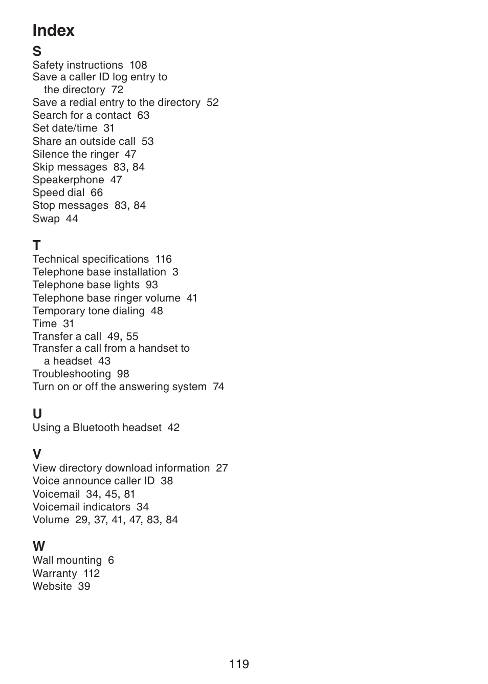 Index | VTech DS6421-26 Manual User Manual | Page 124 / 125