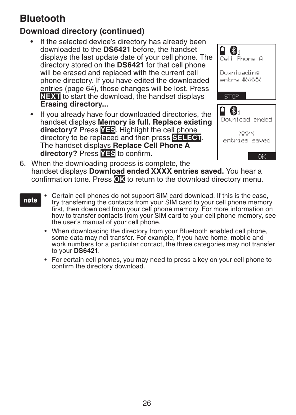 Bluetooth, Download directory (continued) | VTech DS6421-26 Manual User Manual | Page 31 / 125