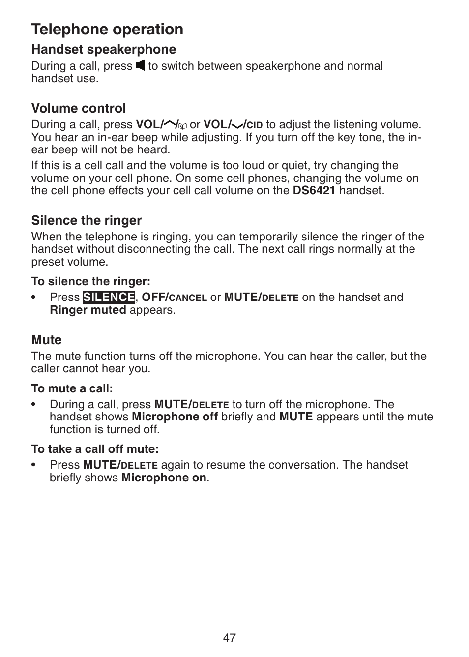 Telephone operation | VTech DS6421-26 Manual User Manual | Page 52 / 125