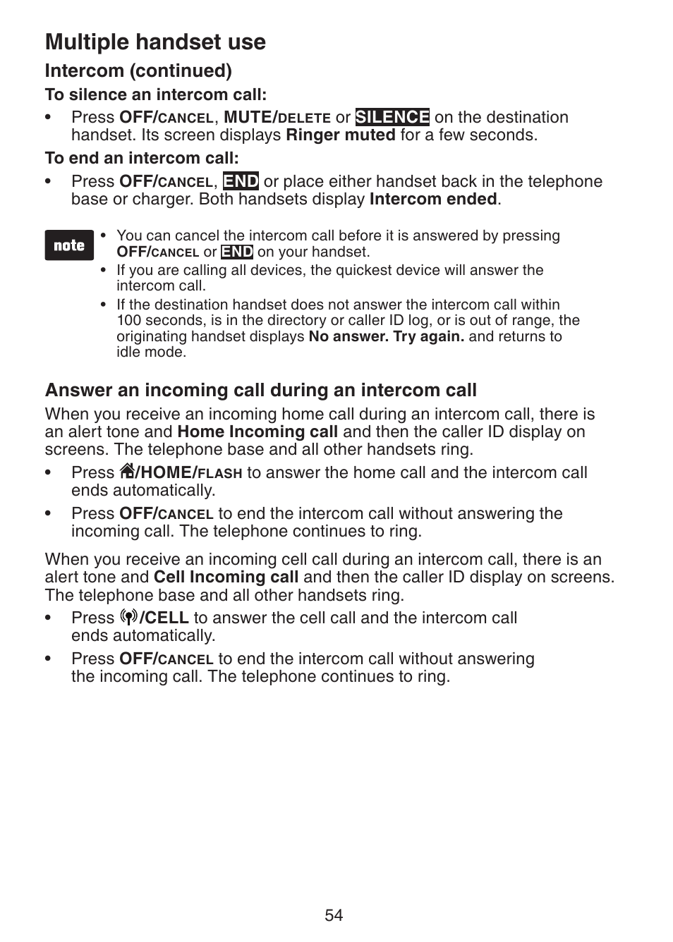 Multiple handset use, Intercom (continued), Answer an incoming call during an intercom call | VTech DS6421-26 Manual User Manual | Page 59 / 125