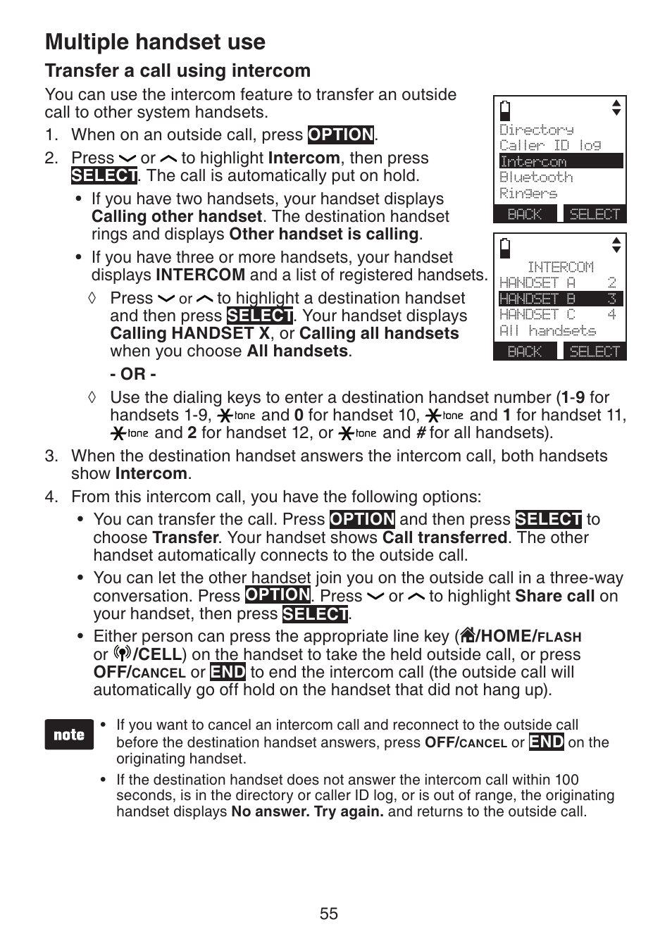 Multiple handset use, Transfer a call using intercom | VTech DS6421-26 Manual User Manual | Page 60 / 125