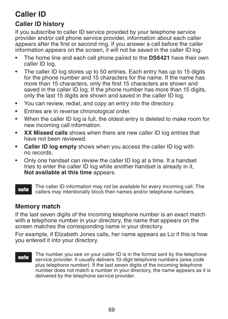 Caller id | VTech DS6421-26 Manual User Manual | Page 74 / 125