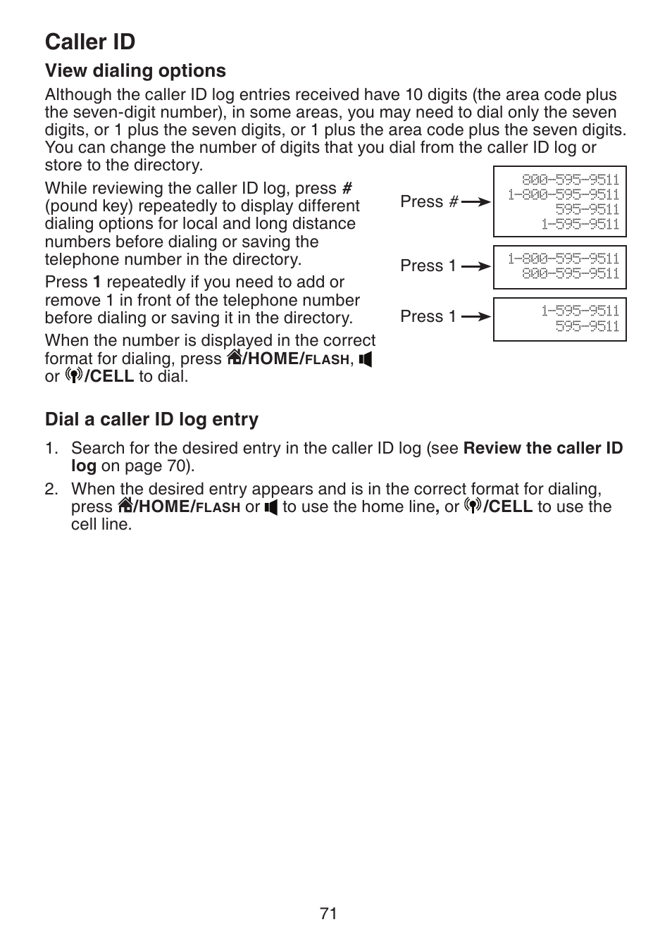 Caller id, View dialing options, Dial a caller id log entry | VTech DS6421-26 Manual User Manual | Page 76 / 125