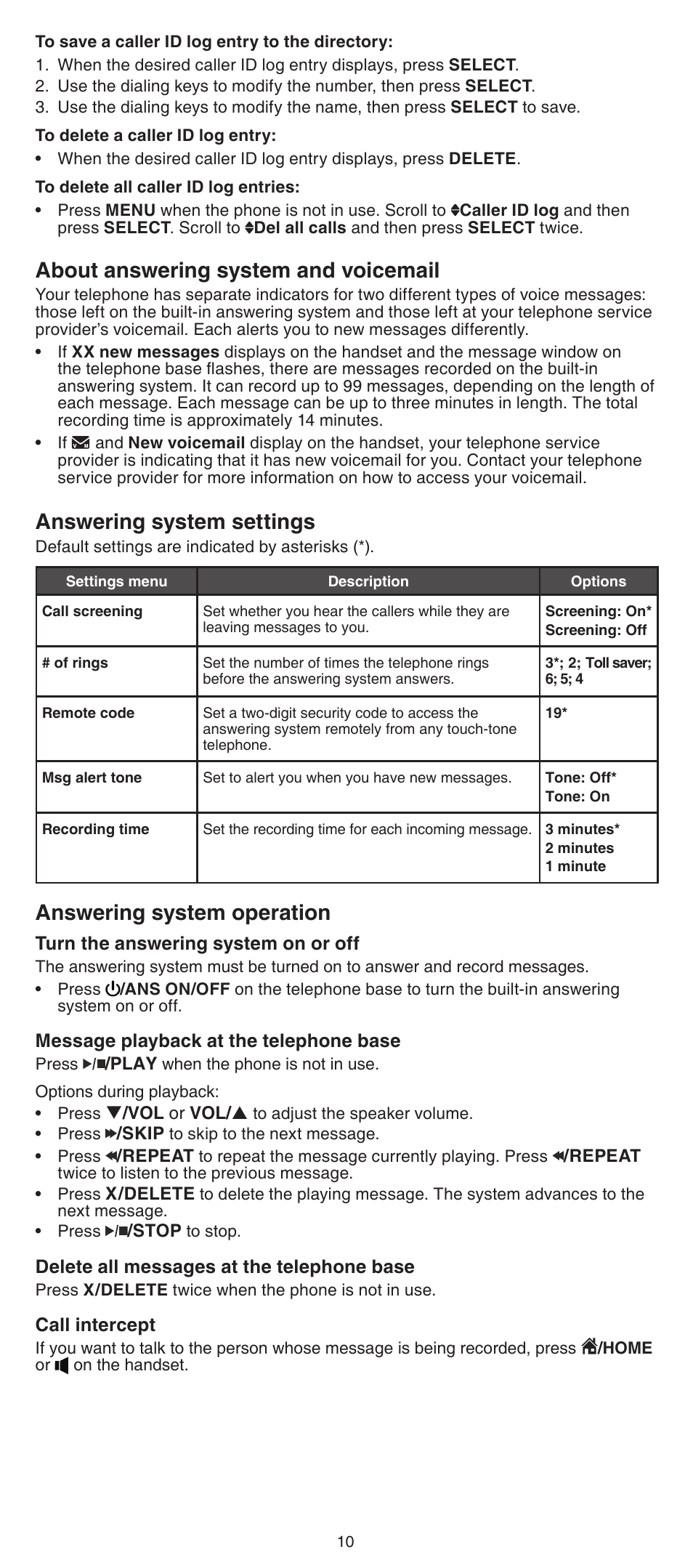 About answering system and voicemail, Answering system settings, Answering system operation | VTech DS6522-3-32-4 Abridged manual User Manual | Page 10 / 16