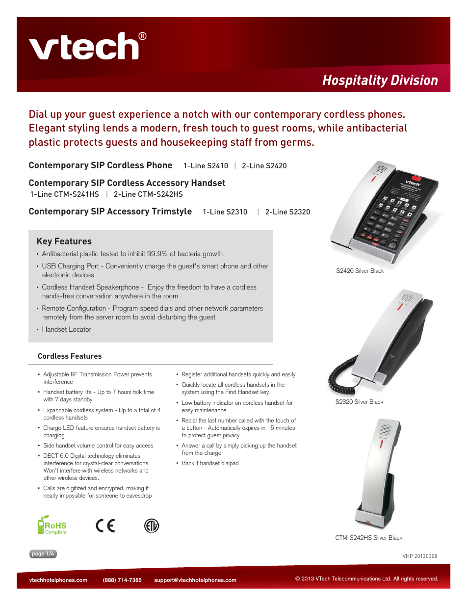 VTech S2320 Spec Sheets User Manual | 4 pages