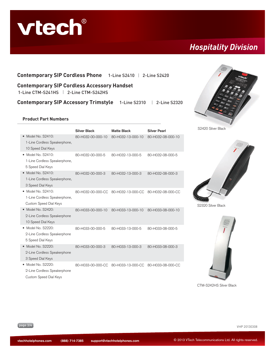 Key features, Contemporary sip cordless phone, Contemporary sip cordless accessory handset | Contemporary sip accessory trimstyle | VTech S2320 Spec Sheets User Manual | Page 3 / 4