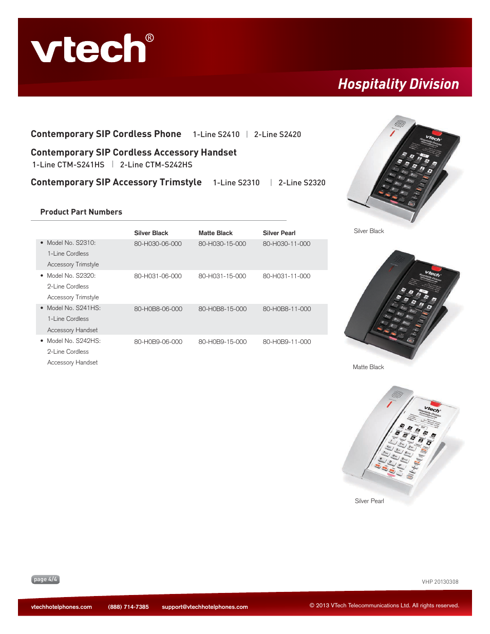 Key features, Contemporary sip cordless phone, Contemporary sip cordless accessory handset | Contemporary sip accessory trimstyle | VTech S2320 Spec Sheets User Manual | Page 4 / 4