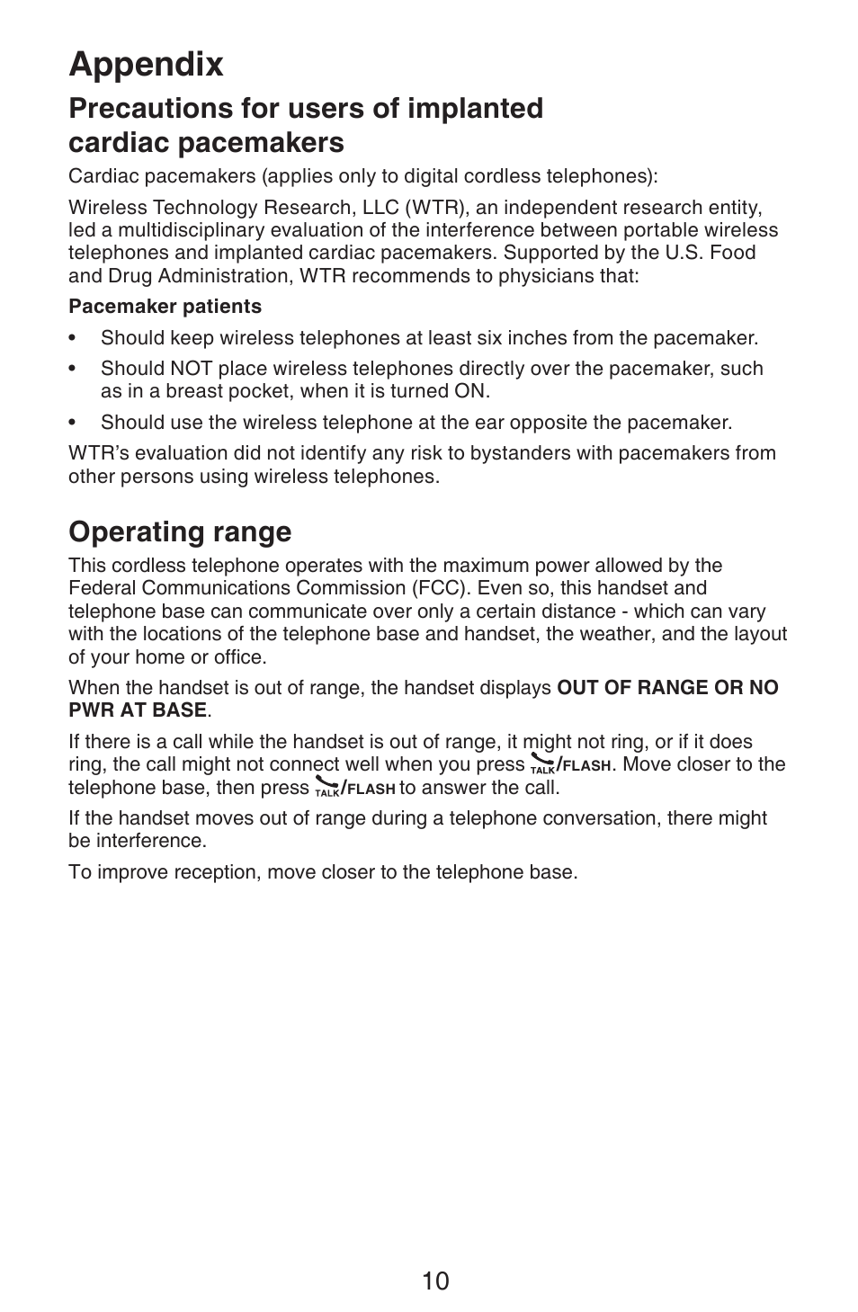 Appendix, Operating range | VTech CS6319-2-3-4 Manual User Manual | Page 13 / 22