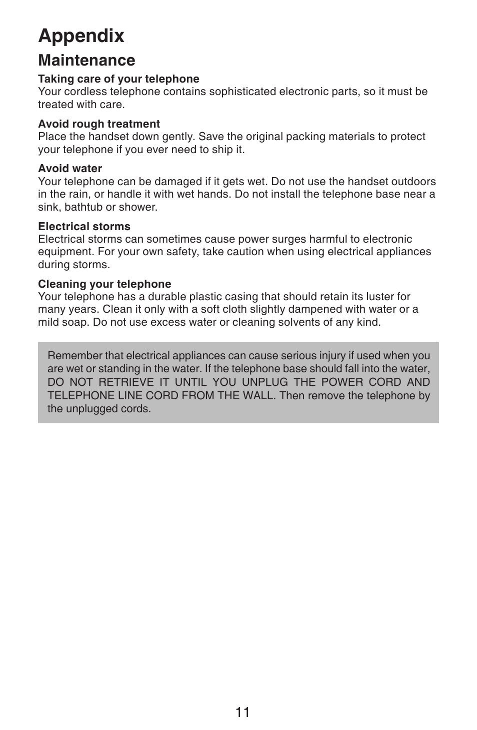 Appendix, Maintenance | VTech CS6319-2-3-4 Manual User Manual | Page 14 / 22