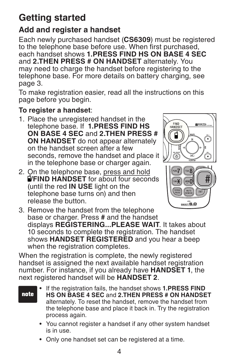 Getting started | VTech CS6319-2-3-4 Manual User Manual | Page 7 / 22