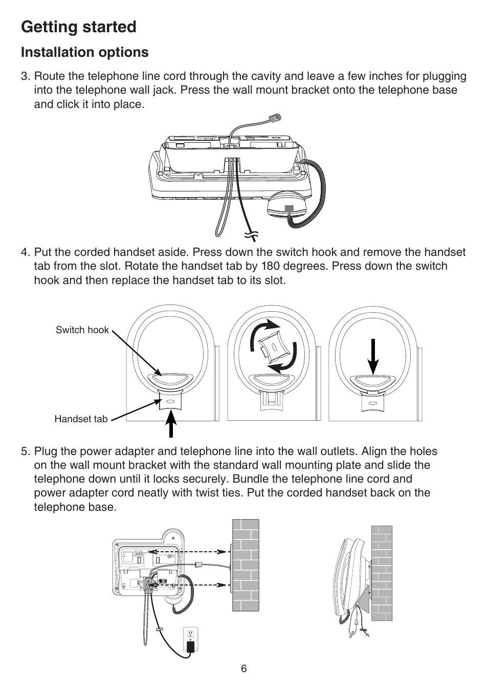 Getting started, Installation options | VTech DS6641_-2 Manual User Manual | Page 10 / 102
