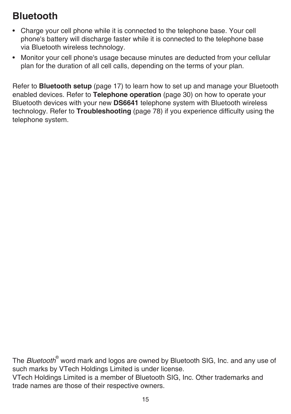 Bluetooth | VTech DS6641_-2 Manual User Manual | Page 19 / 102