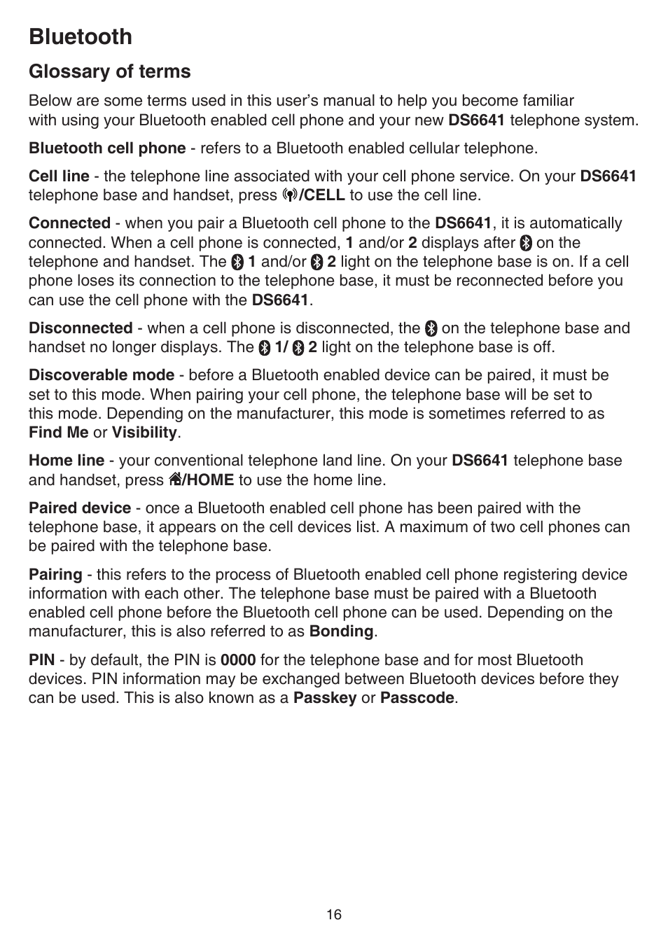 Glossary of terms, Bluetooth | VTech DS6641_-2 Manual User Manual | Page 20 / 102