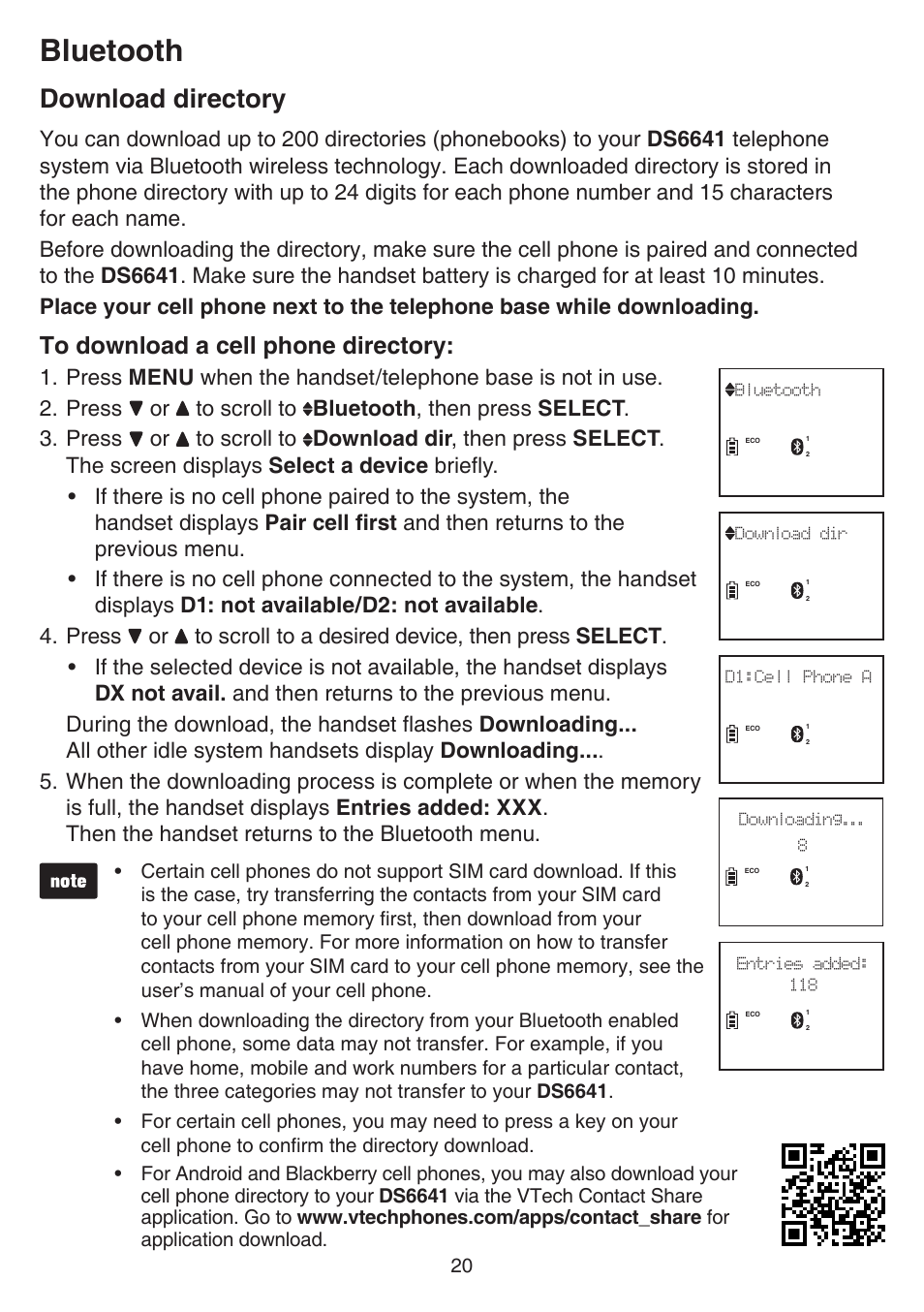 Download directory, Bluetooth | VTech DS6641_-2 Manual User Manual | Page 24 / 102