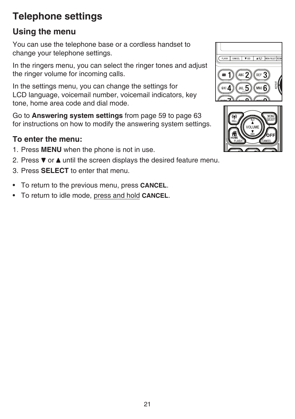 Telephone settings, Using the menu | VTech DS6641_-2 Manual User Manual | Page 25 / 102