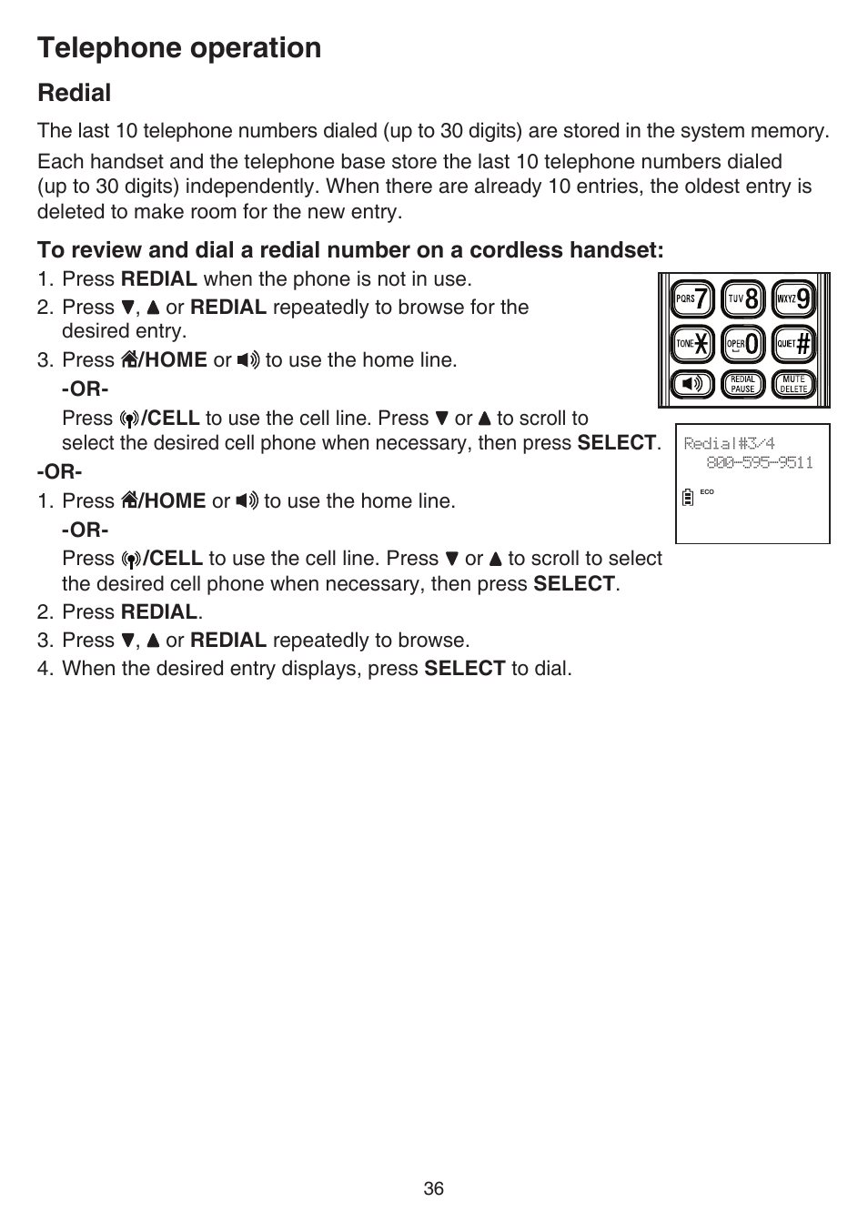 Redial, Telephone operation | VTech DS6641_-2 Manual User Manual | Page 40 / 102