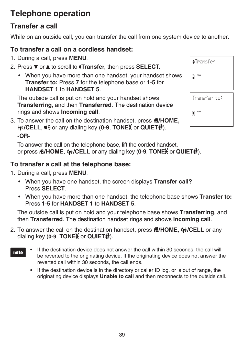 Transfer a call, Telephone operation | VTech DS6641_-2 Manual User Manual | Page 43 / 102