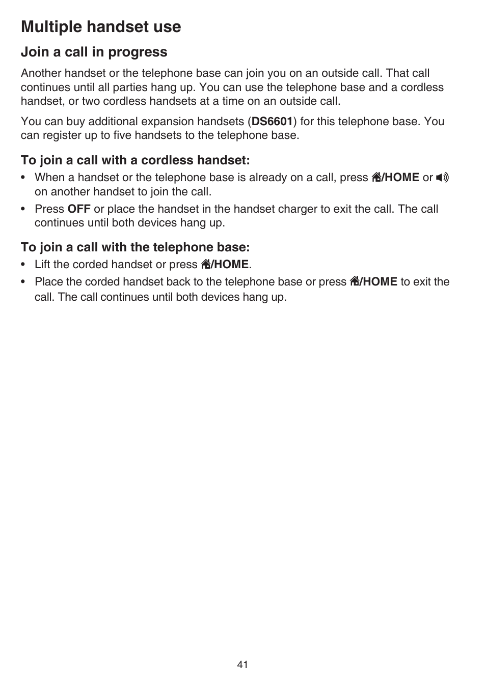 How caller id works, Multiple handset use, Join a call in progress | VTech DS6641_-2 Manual User Manual | Page 45 / 102